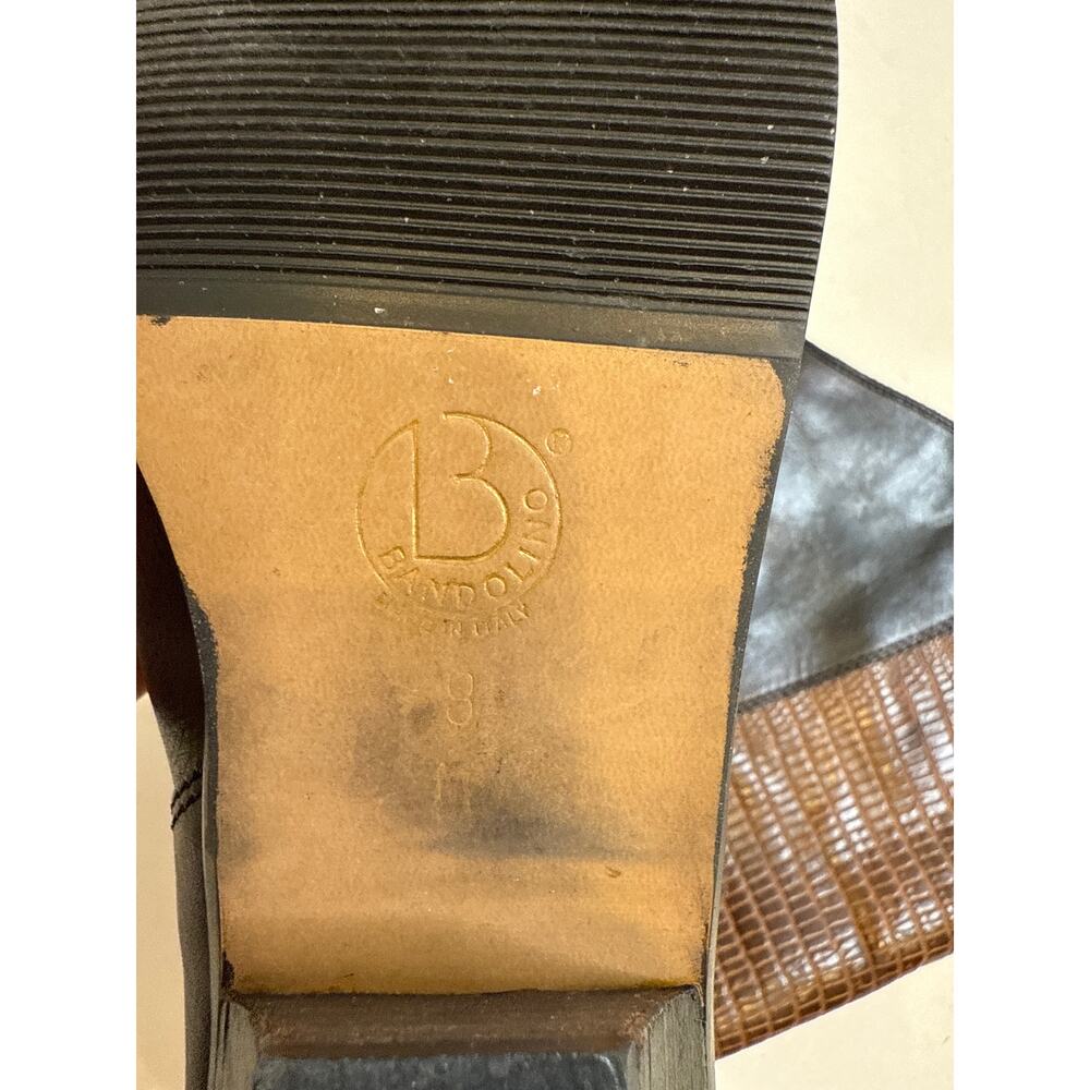 Bandolino Italian Mid Calf Leather Brown Black Boots Belt Reptile Texture Sz 8 - Picture 10 of 10